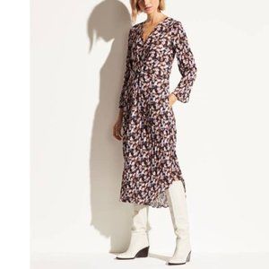 Vince micro painted floral twist drape midi dress